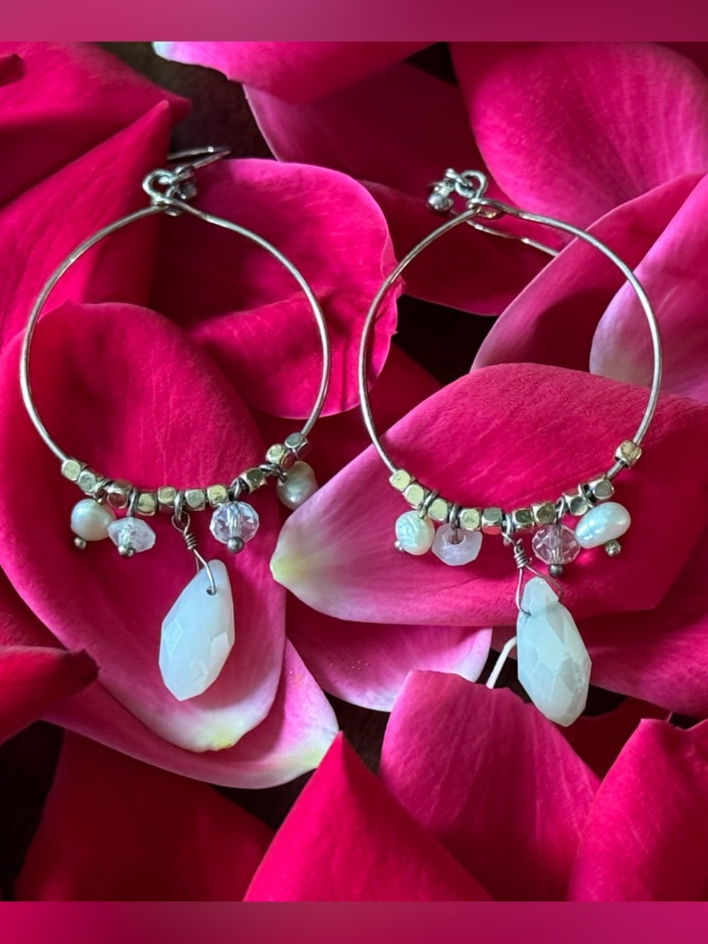 Chandelier Dainty Hoop Crystal, Pearl, Opal And Gold Beads With Fishhooks
